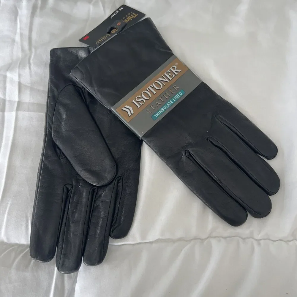 Women’s winter Isotoner ultra thinsulated Lined Black Leather Gloves Size 8 NWT - Picture 5 of 11